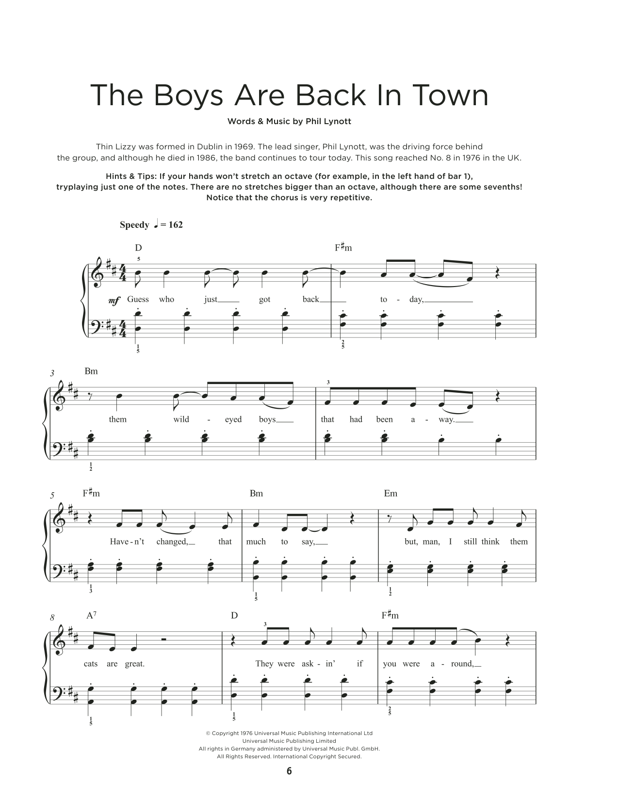 Thin Lizzy The Boys Are Back In Town sheet music notes and chords. Download Printable PDF.