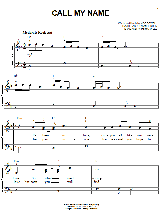 Third Day Call My Name sheet music notes and chords. Download Printable PDF.