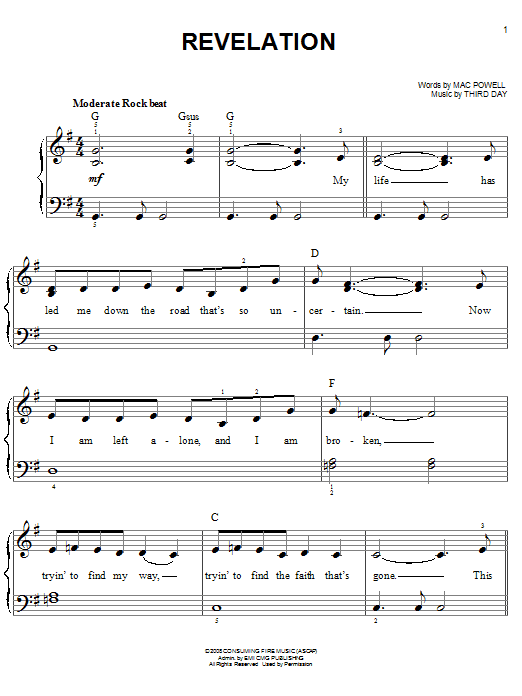 Learn to play Third Day Revelation sheet music for Easy Piano in minutes. Price: 6.9900$ Third Day Revelation sheet music notes and chords arranged for Easy Piano