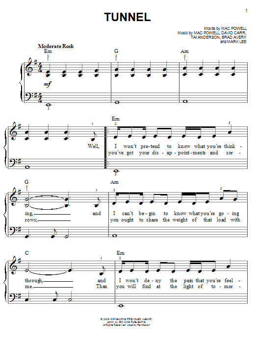 Third Day Tunnel sheet music notes and chords. Download Printable PDF.