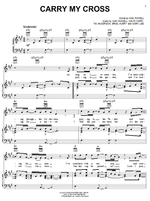 Third Day Carry My Cross sheet music notes and chords. Download Printable PDF.