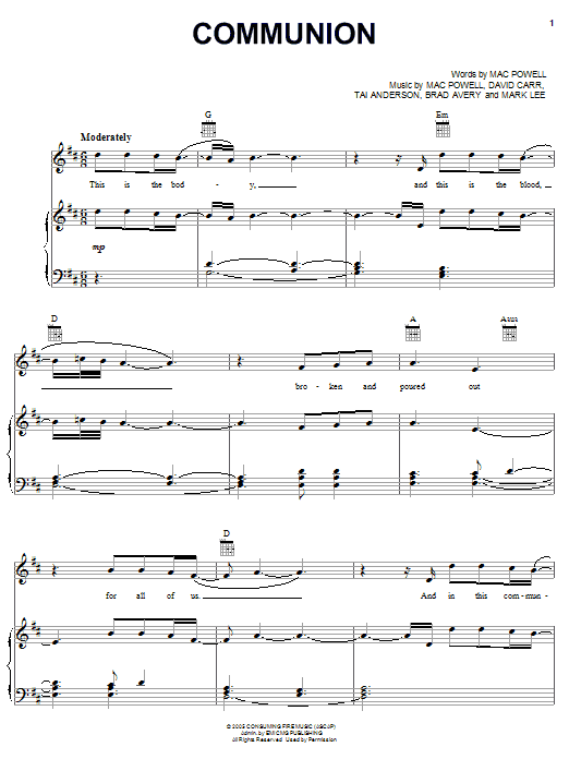 Third Day Communion sheet music notes and chords. Download Printable PDF.