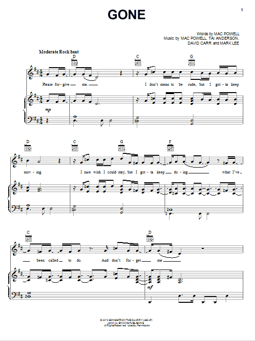 Third Day Gone sheet music notes and chords. Download Printable PDF.