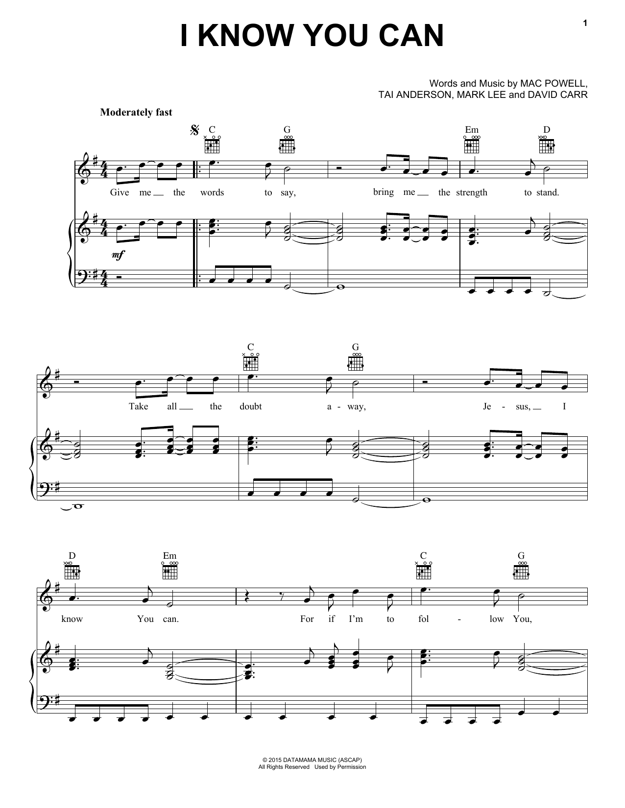 Learn to play Third Day I Know You Can sheet music for Piano, Vocal & Guitar Chords (Right-Hand Melody) in minutes. Price: 7.8900$ Third Day I Know You Can sheet music notes and chords arranged for Piano, Vocal & Guitar Chords (Right-Hand Melody)