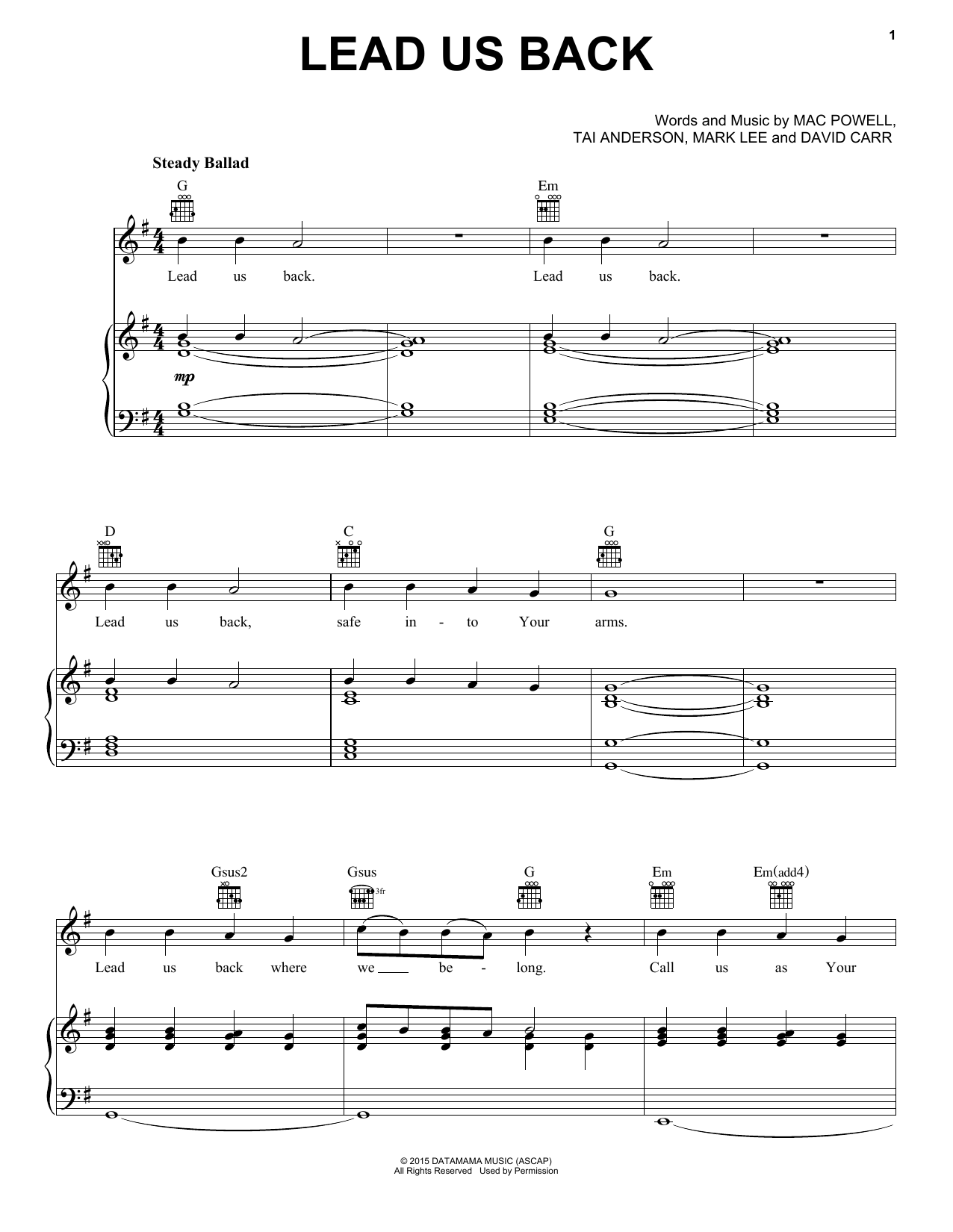 Third Day Lead Us Back sheet music notes and chords. Download Printable PDF.