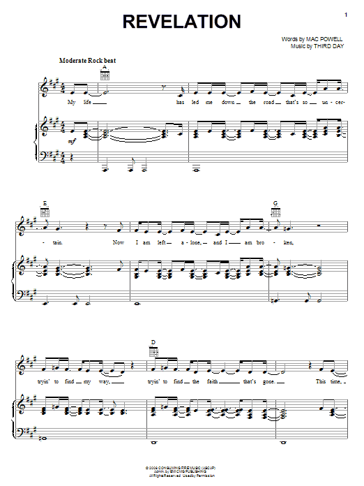 Third Day Revelation sheet music notes and chords. Download Printable PDF.