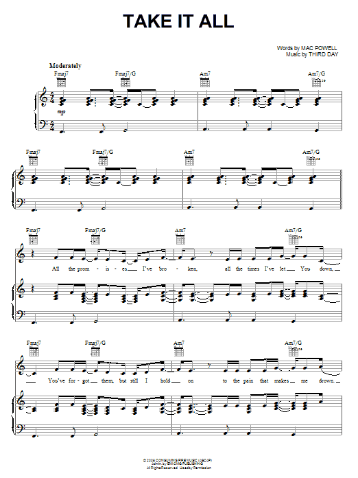 Third Day Take It All sheet music notes and chords. Download Printable PDF.