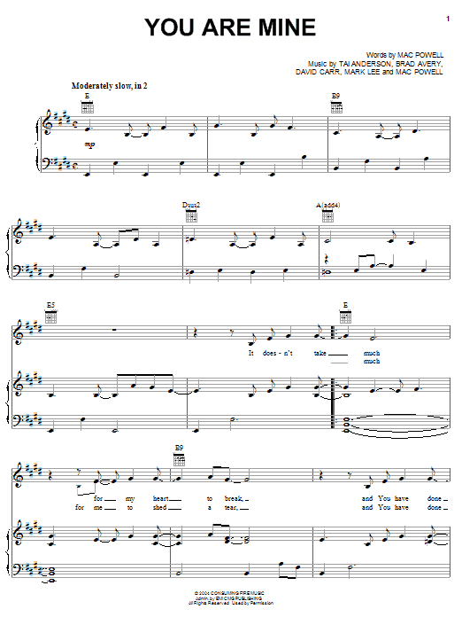 Third Day You Are Mine sheet music notes and chords. Download Printable PDF.