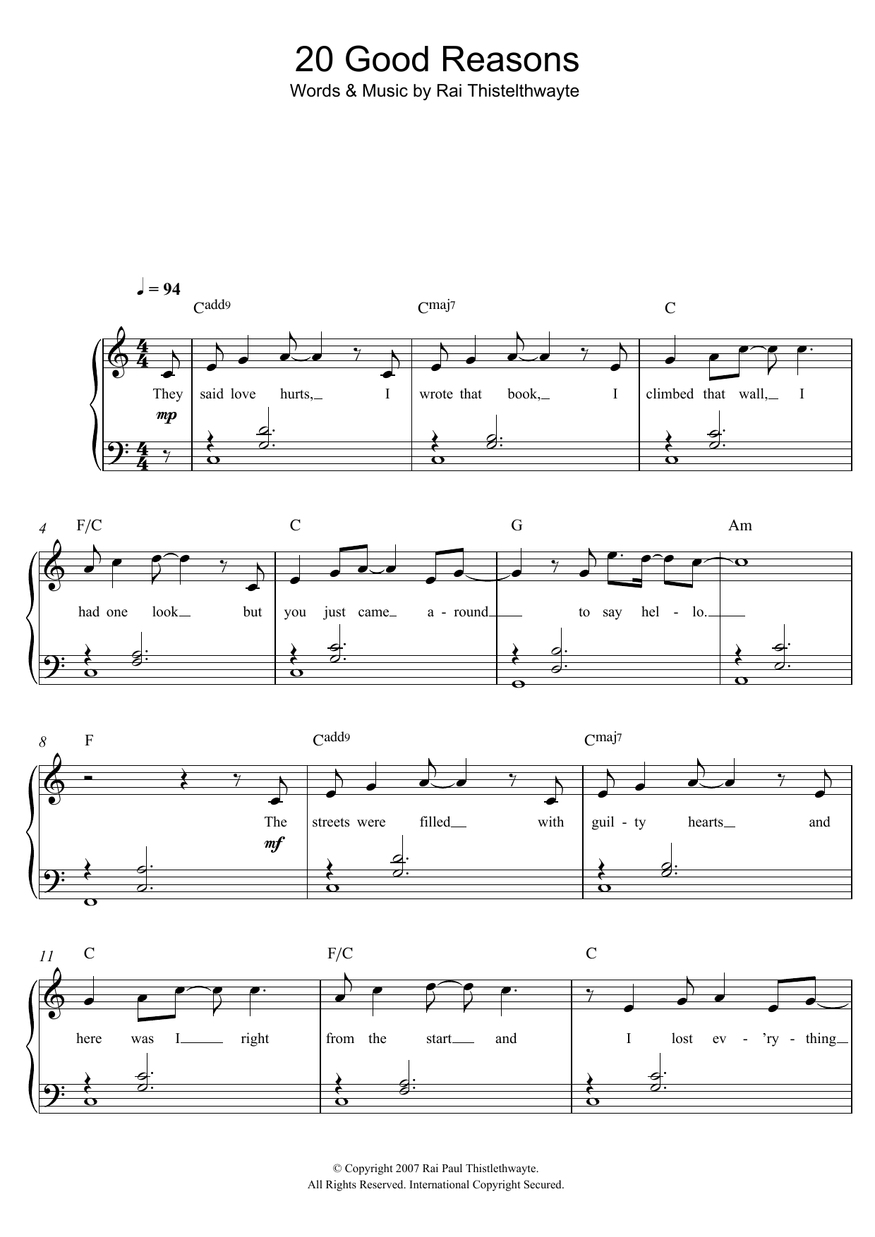 Thirsty Merc 20 Good Reasons sheet music notes and chords. Download Printable PDF.