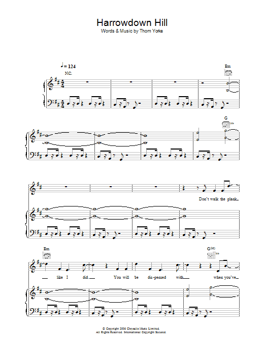 Thom Yorke Harrowdown Hill sheet music notes and chords. Download Printable PDF.