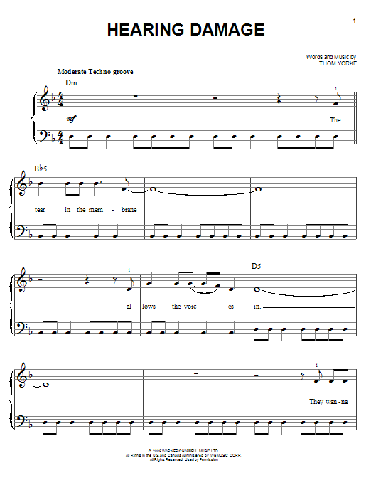 Thom Yorke Hearing Damage sheet music notes and chords. Download Printable PDF.