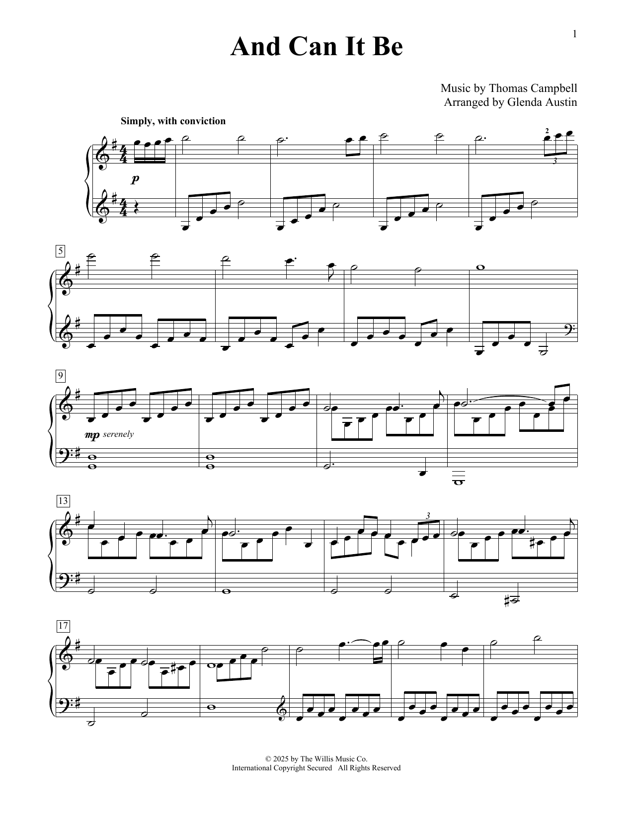 Thomas Campbell And Can It Be That I Should Gain (arr. Glenda Austin) sheet music notes and chords arranged for Educational Piano