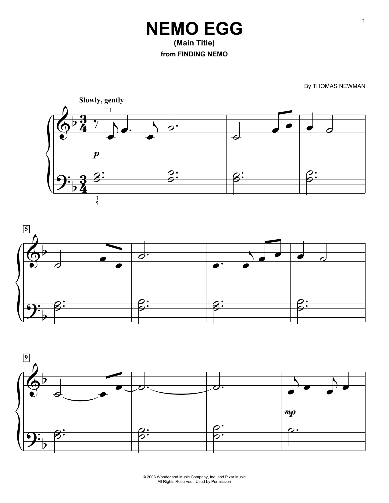 Thomas Newman Nemo Egg (Main Title) (from Finding Nemo) sheet music notes and chords. Download Printable PDF.