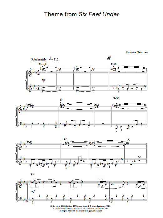 Thomas Newman Theme from Six Feet Under sheet music notes and chords. Download Printable PDF.