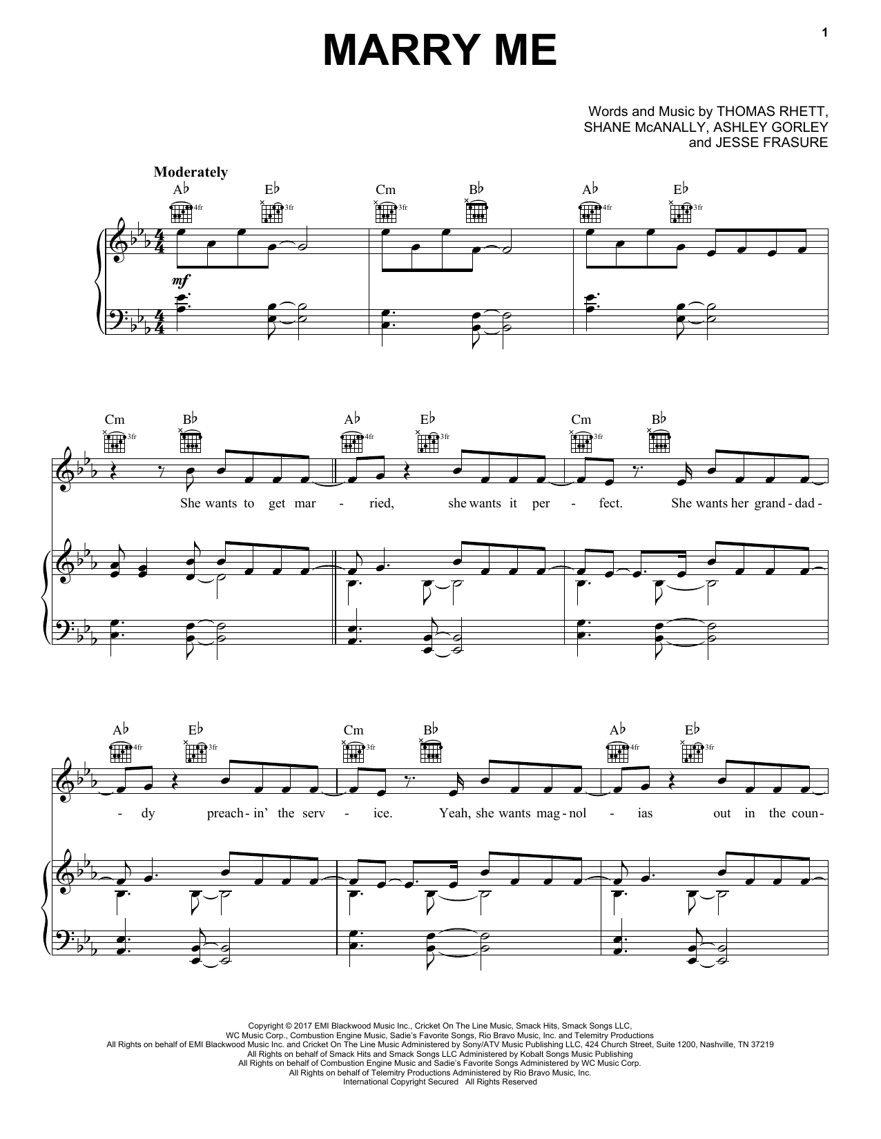 Download Thomas Rhett "Marry Me" Sheet Music & Chords for Piano, Vocal