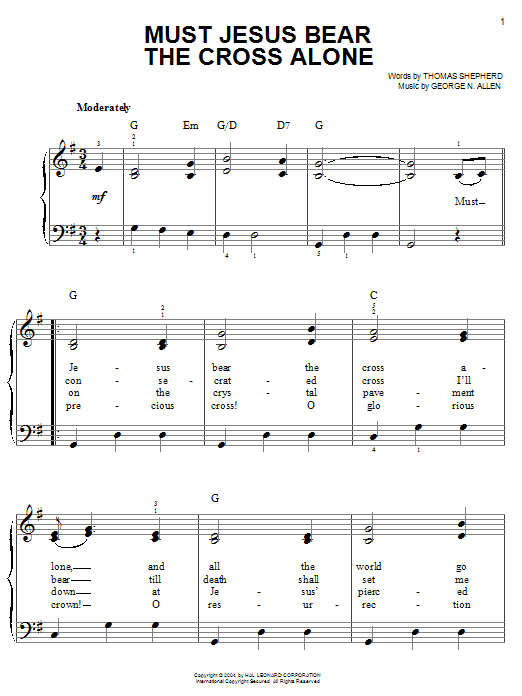 Thomas Shepherd Must Jesus Bear The Cross Alone sheet music notes and chords. Download Printable PDF.