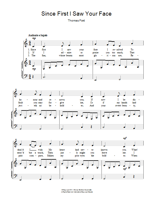 Learn to play Thomas Ford Since First I Saw Your Face sheet music for Piano & Vocal in minutes. Price: 6.9900$ Thomas Ford Since First I Saw Your Face sheet music notes and chords arranged for Piano & Vocal