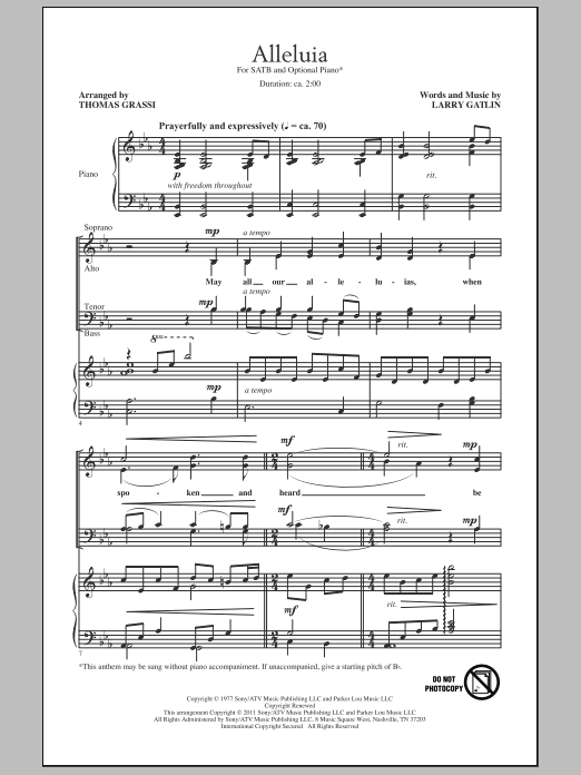 Thomas Grassi Alleluia sheet music notes and chords. Download Printable PDF.