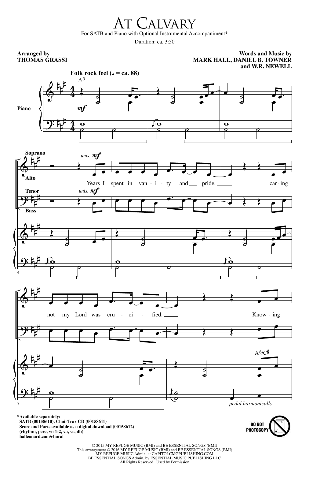 Thomas Grassi At Calvary sheet music notes and chords. Download Printable PDF.