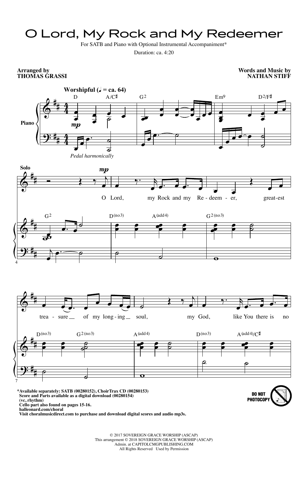 Learn to play Thomas Grassi O Lord, My Rock And My Redeemer sheet music for SATB Choir in minutes. Price: 3.9900$ Thomas Grassi O Lord, My Rock And My Redeemer sheet music notes and chords arranged for SATB Choir