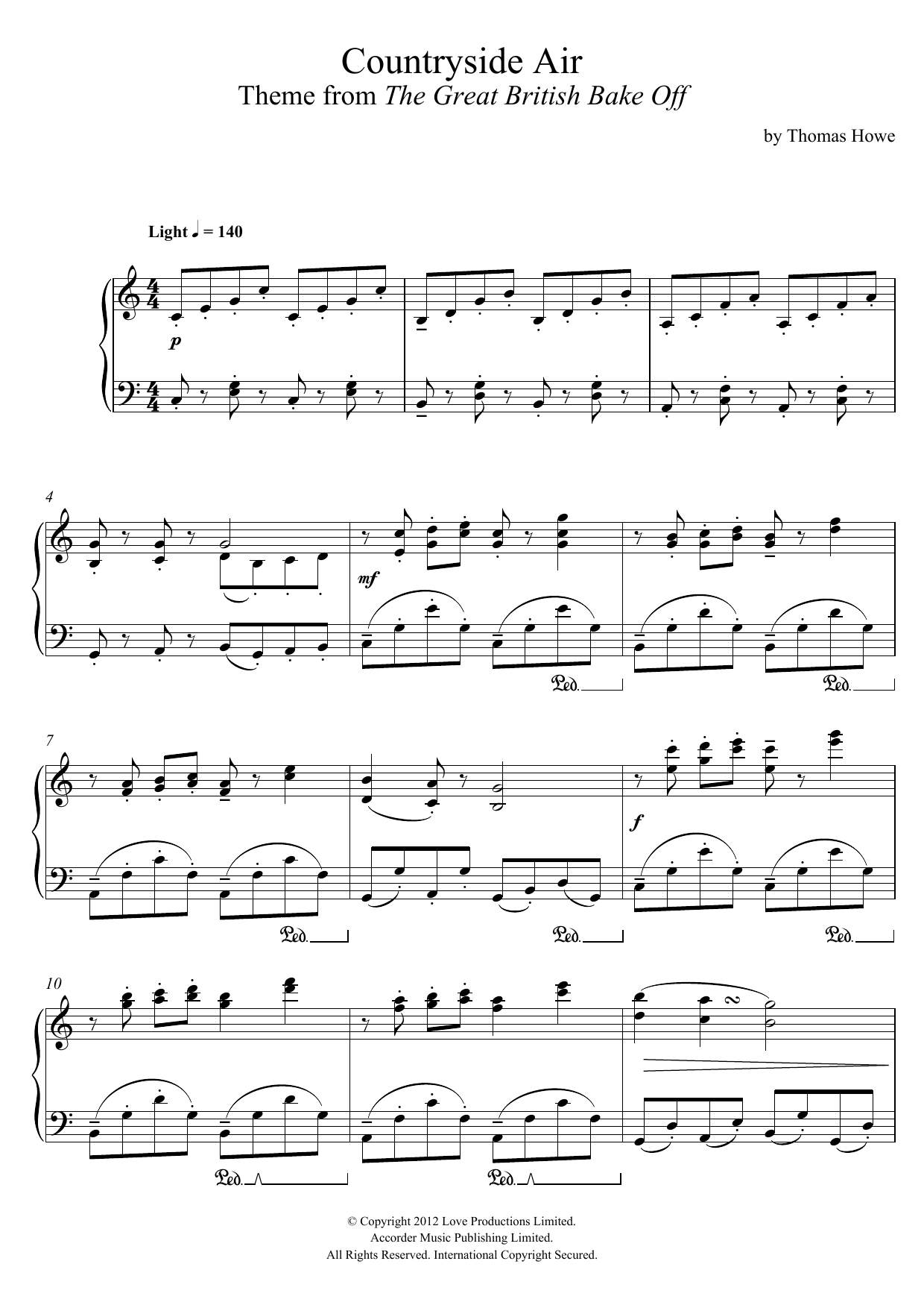 Thomas Howe Countryside Air Theme From The Great British Bake Off Sheet Music Pdf Notes Chords Film Tv Score Piano Solo Download Printable Sku 121175