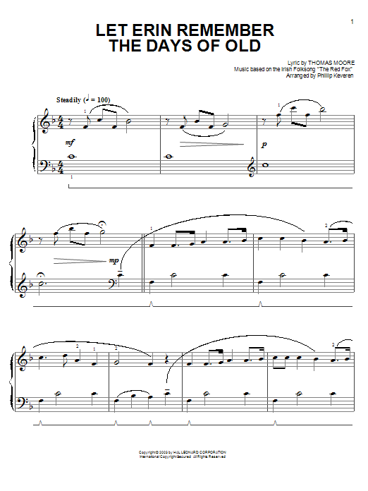 Learn to play Thomas Moore Let Erin Remember The Days Of Old sheet music for Easy Piano in minutes. Price: 6.9900$ Thomas Moore Let Erin Remember The Days Of Old sheet music notes and chords arranged for Easy Piano
