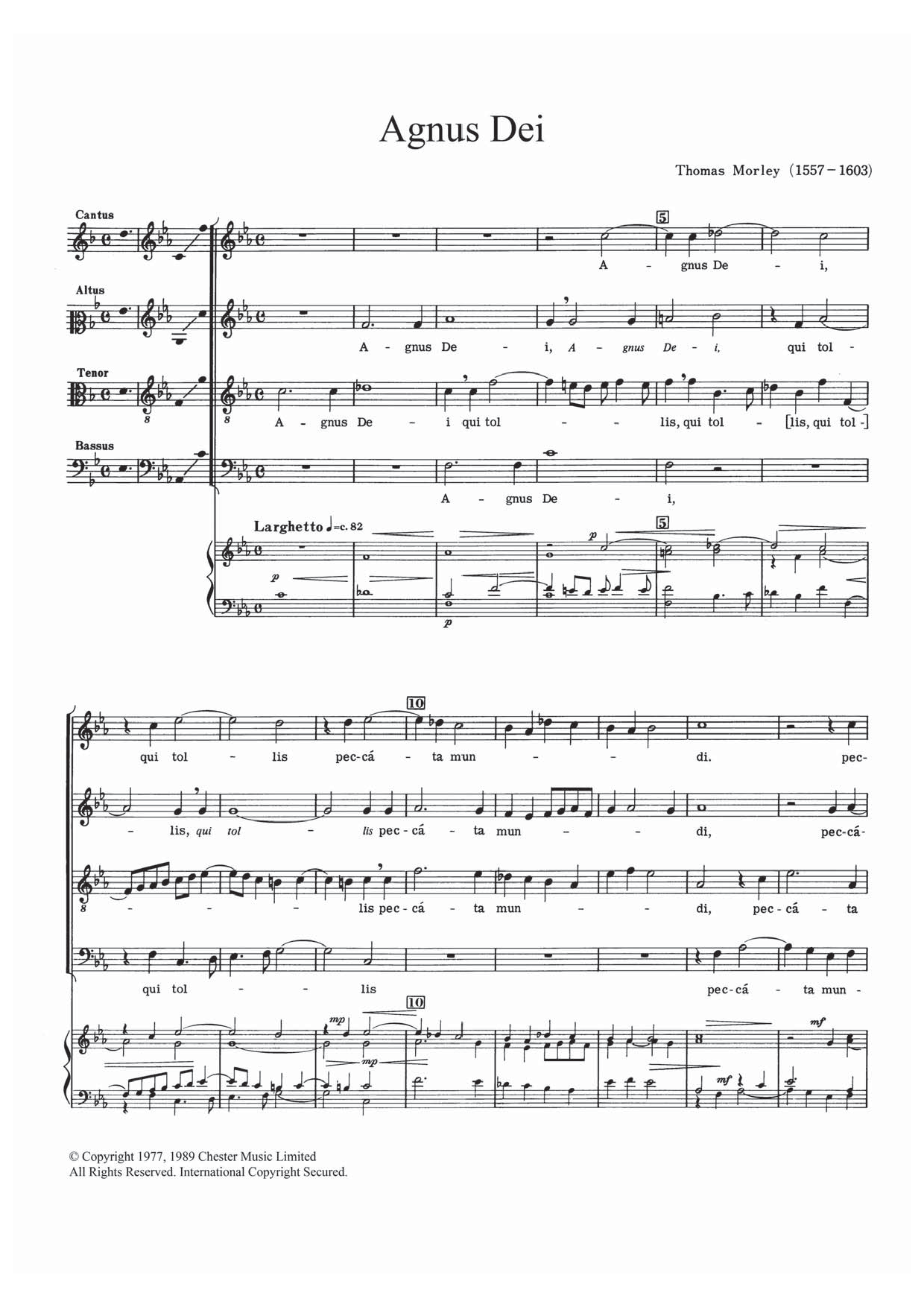 Thomas Morley Agnus Dei sheet music notes and chords. Download Printable PDF.