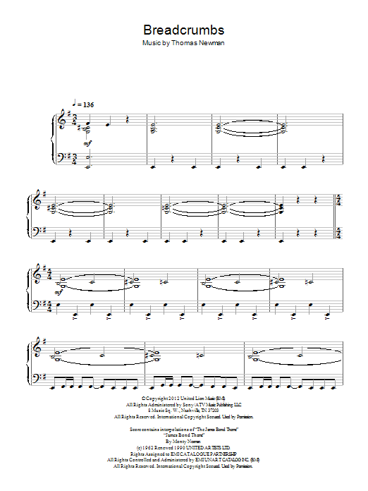 Thomas Newman Breadcrumbs (from James Bond Skyfall) sheet music notes and chords. Download Printable PDF.