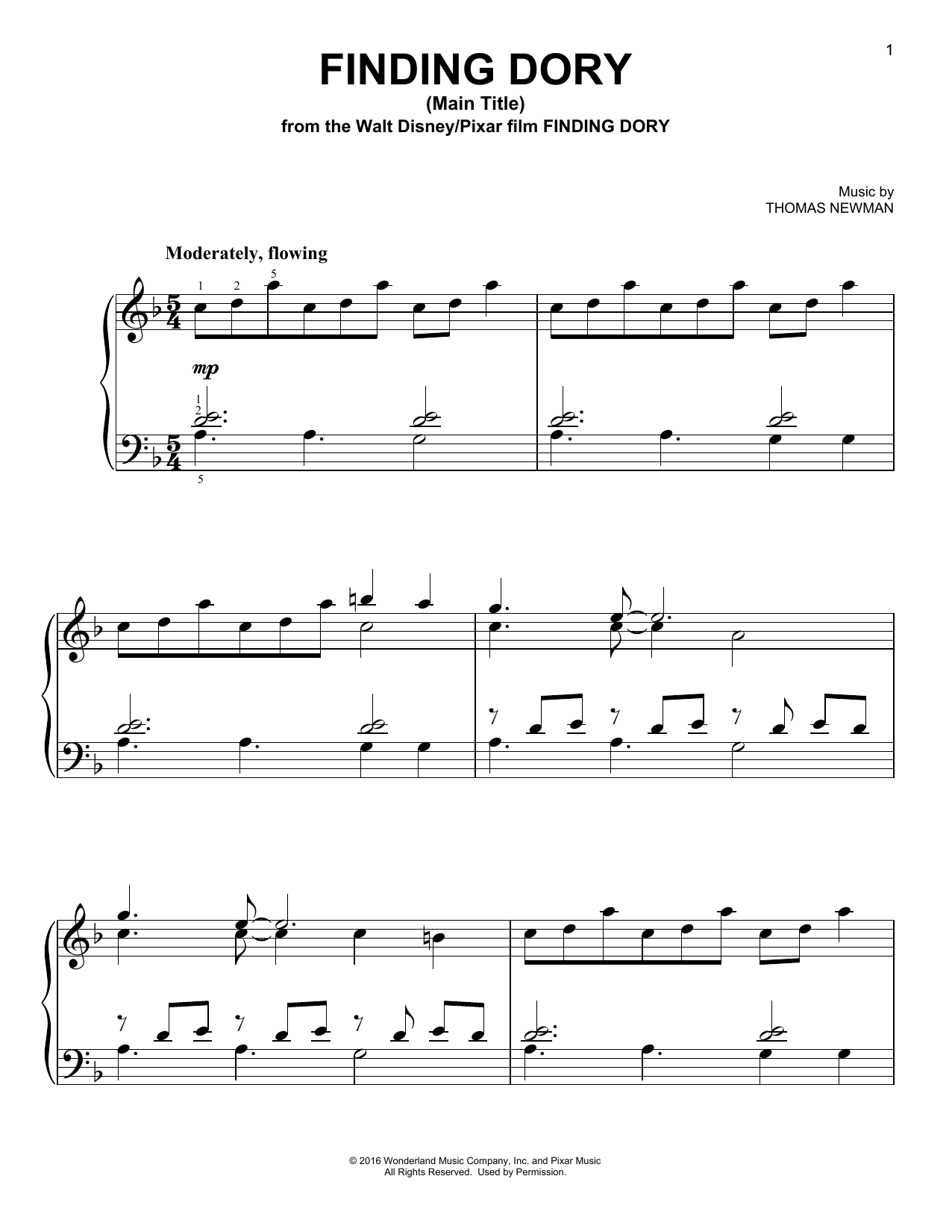 Learn to play Thomas Newman Finding Dory (Main Title) sheet music for Easy Piano in minutes. Price: 6.9900$ Thomas Newman Finding Dory (Main Title) sheet music notes and chords arranged for Easy Piano