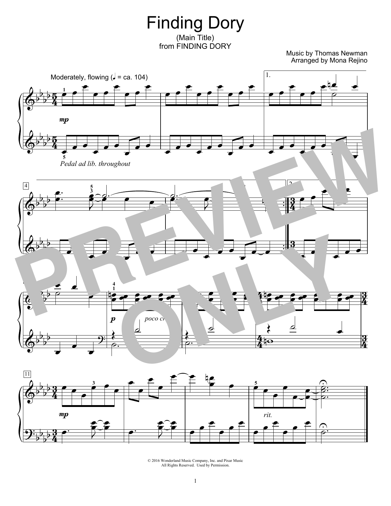 Learn to play Mona Rejino Finding Dory (Main Title) sheet music for Educational Piano in minutes. Price: 6.9900$ Mona Rejino Finding Dory (Main Title) sheet music notes and chords arranged for Educational Piano