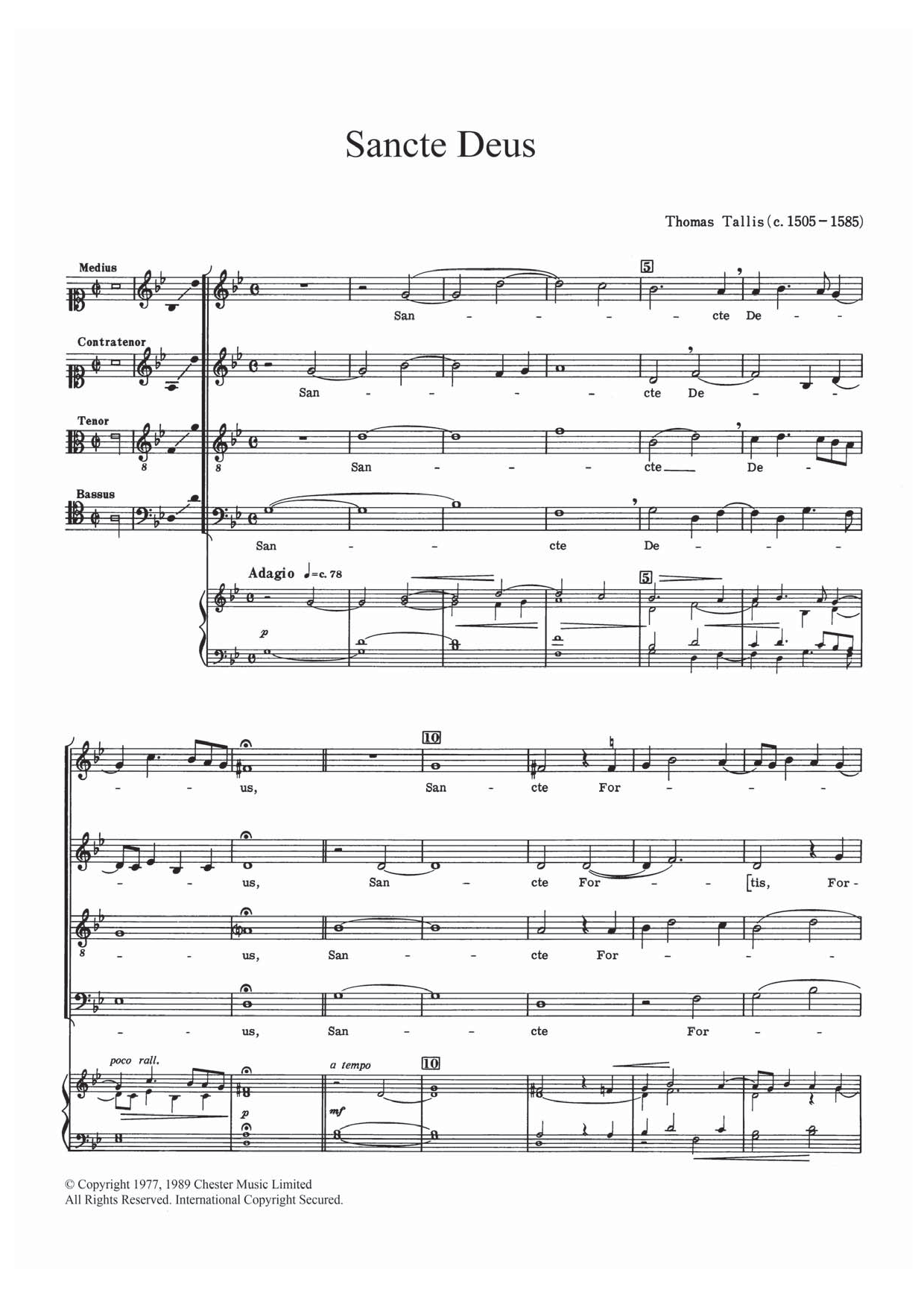 Thomas Tallis Sancte Deus sheet music notes and chords. Download Printable PDF.