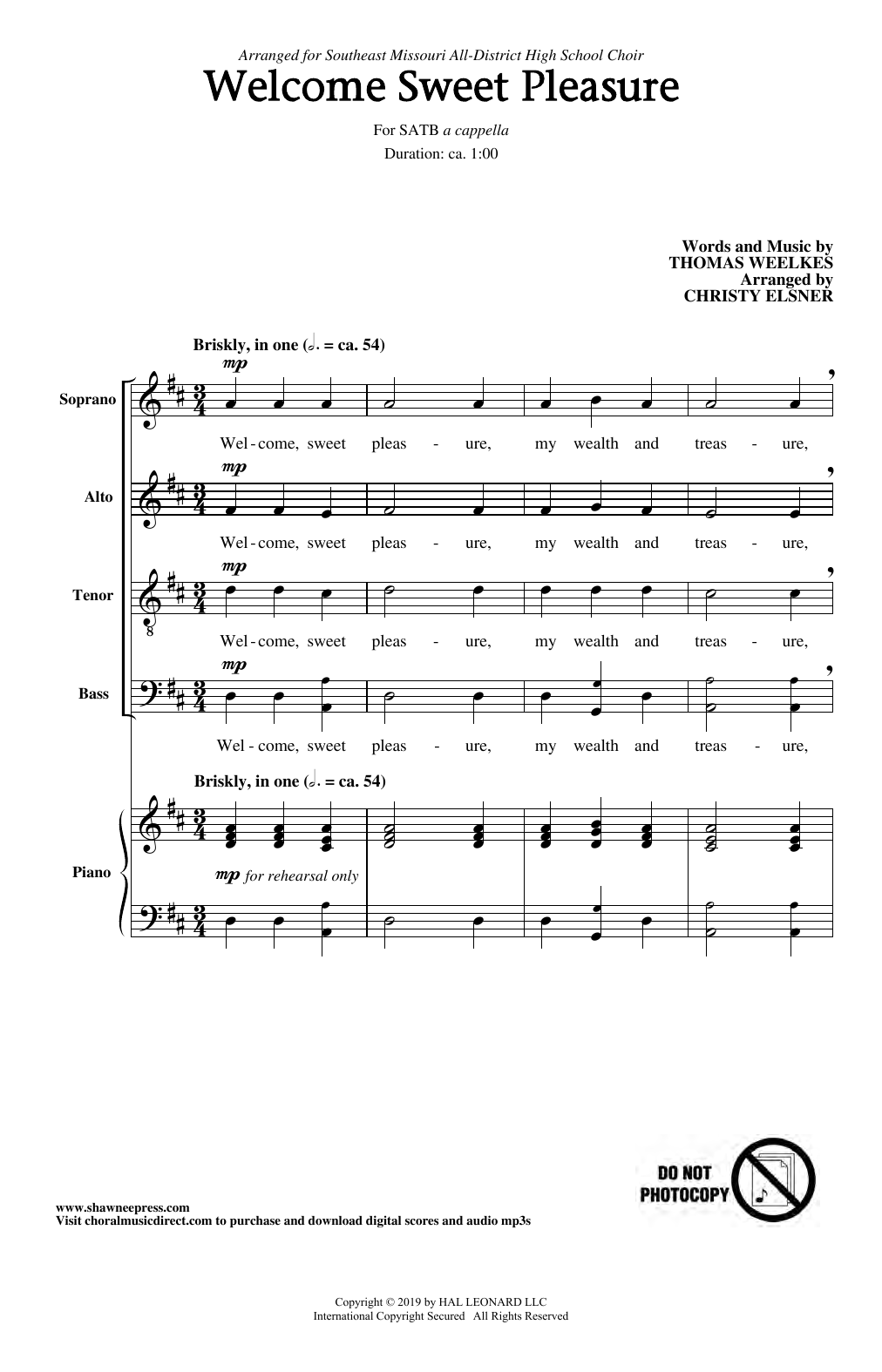 Thomas Weelkes Welcome Sweet Pleasure (arr. Christy Elsner) sheet music notes and chords arranged for SATB Choir