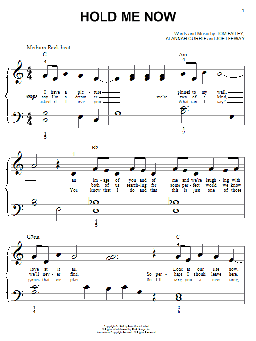 Thompson Twins Hold Me Now sheet music notes and chords. Download Printable PDF.