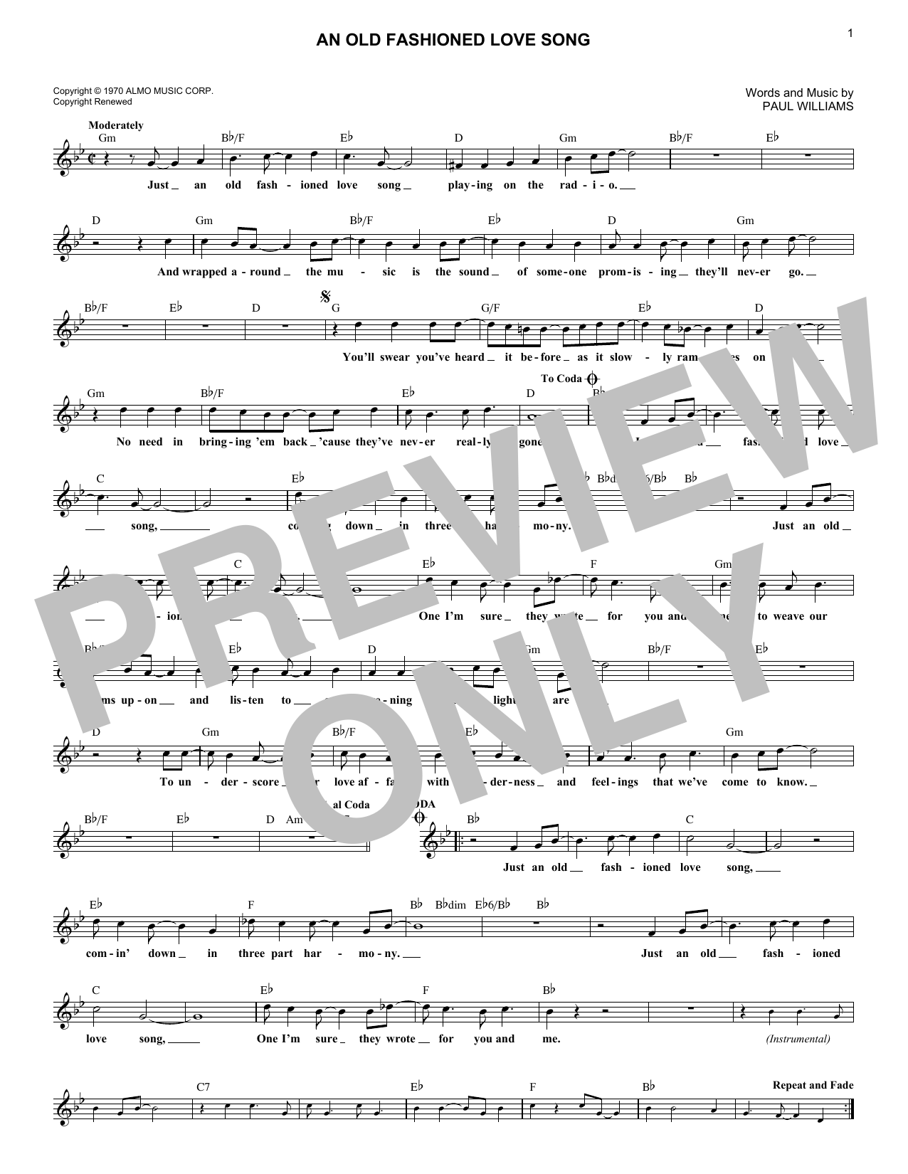 Three Dog Night An Old Fashioned Love Song sheet music notes and chords. Download Printable PDF.