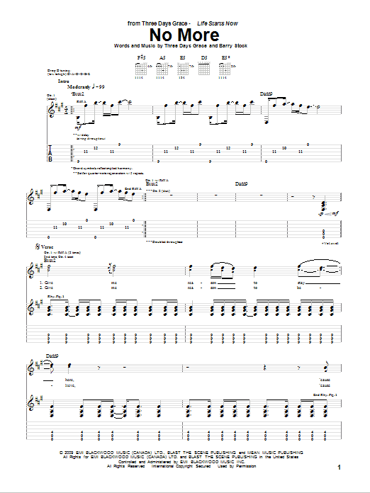Learn to play Three Days Grace No More sheet music for Guitar Tab in minutes. Price: 7.8900$ Three Days Grace No More sheet music notes and chords arranged for Guitar Tab