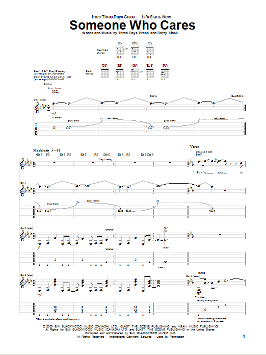 Learn to play Three Days Grace Someone Who Cares sheet music for Guitar Tab in minutes. Price: 7.8900$ Three Days Grace Someone Who Cares sheet music notes and chords arranged for Guitar Tab