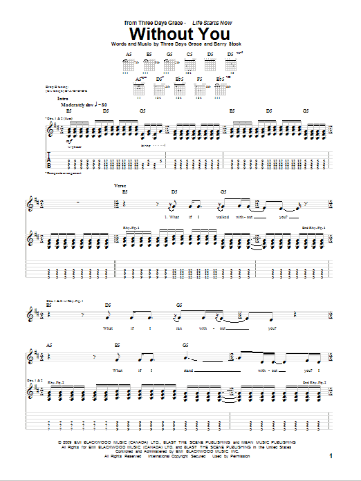 Learn to play Three Days Grace Without You sheet music for Guitar Tab in minutes. Price: 7.8900$ Three Days Grace Without You sheet music notes and chords arranged for Guitar Tab