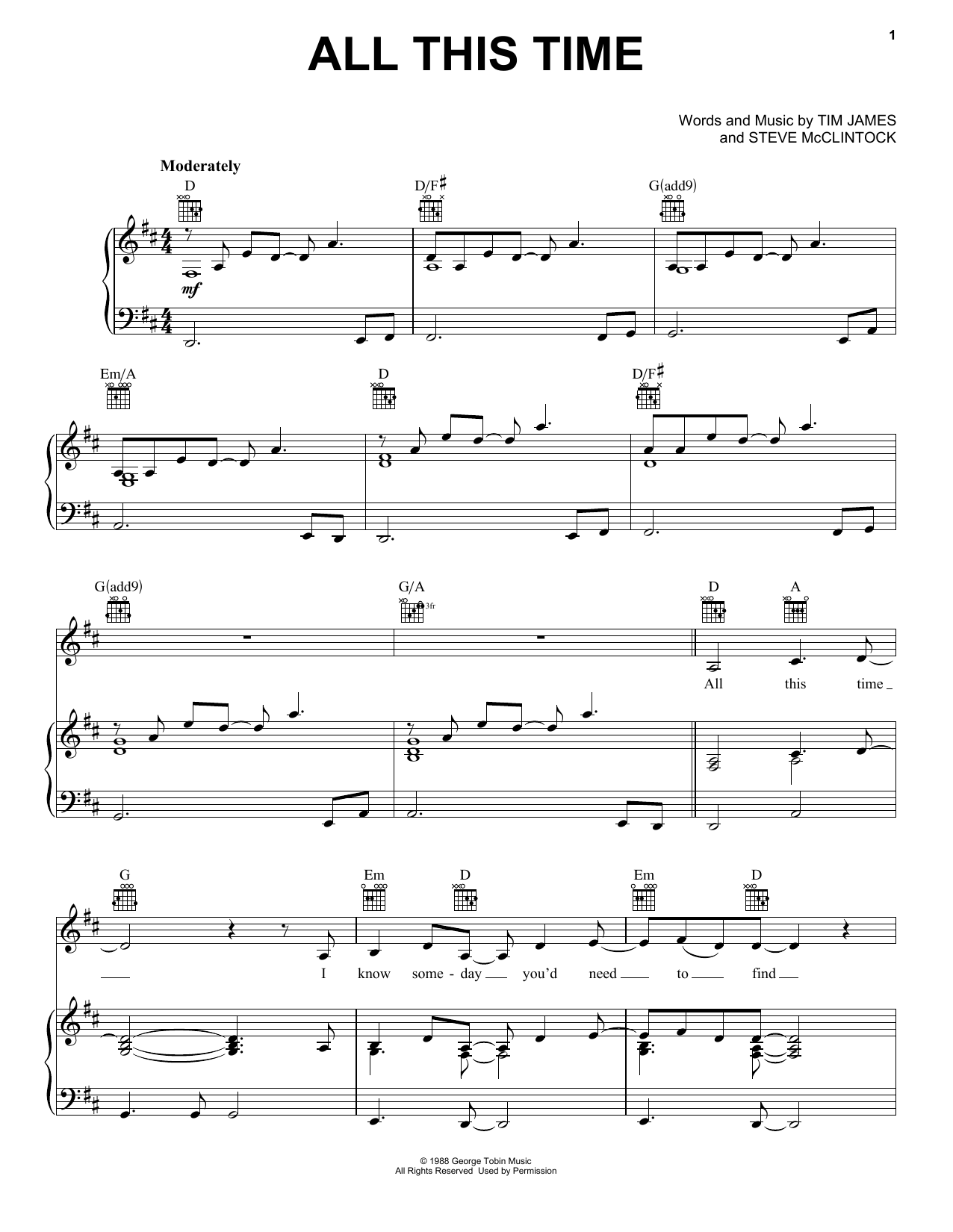 Tiffany All This Time sheet music notes and chords. Download Printable PDF.