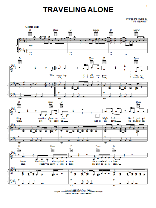 Learn to play Tift Merritt Traveling Alone sheet music for Piano, Vocal & Guitar (Right-Hand Melody) in minutes. Tift Merritt Traveling Alone sheet music notes and chords. Download Printable PDF.
