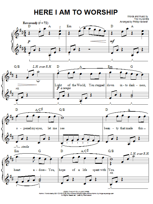 Phillips, Craig & Dean Here I Am To Worship sheet music notes and chords. Download Printable PDF.