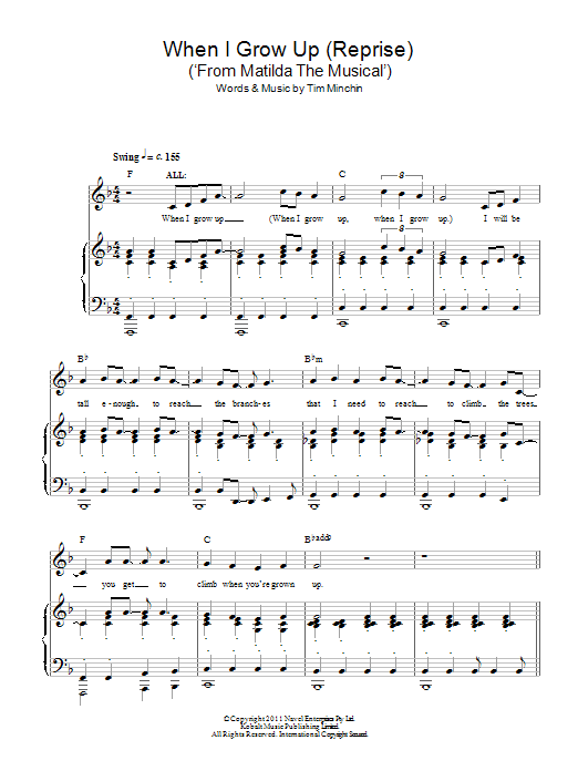 Tim Minchin When I Grow Up (Reprise) (From 'Matilda The Musical') sheet music notes and chords. Download Printable PDF.