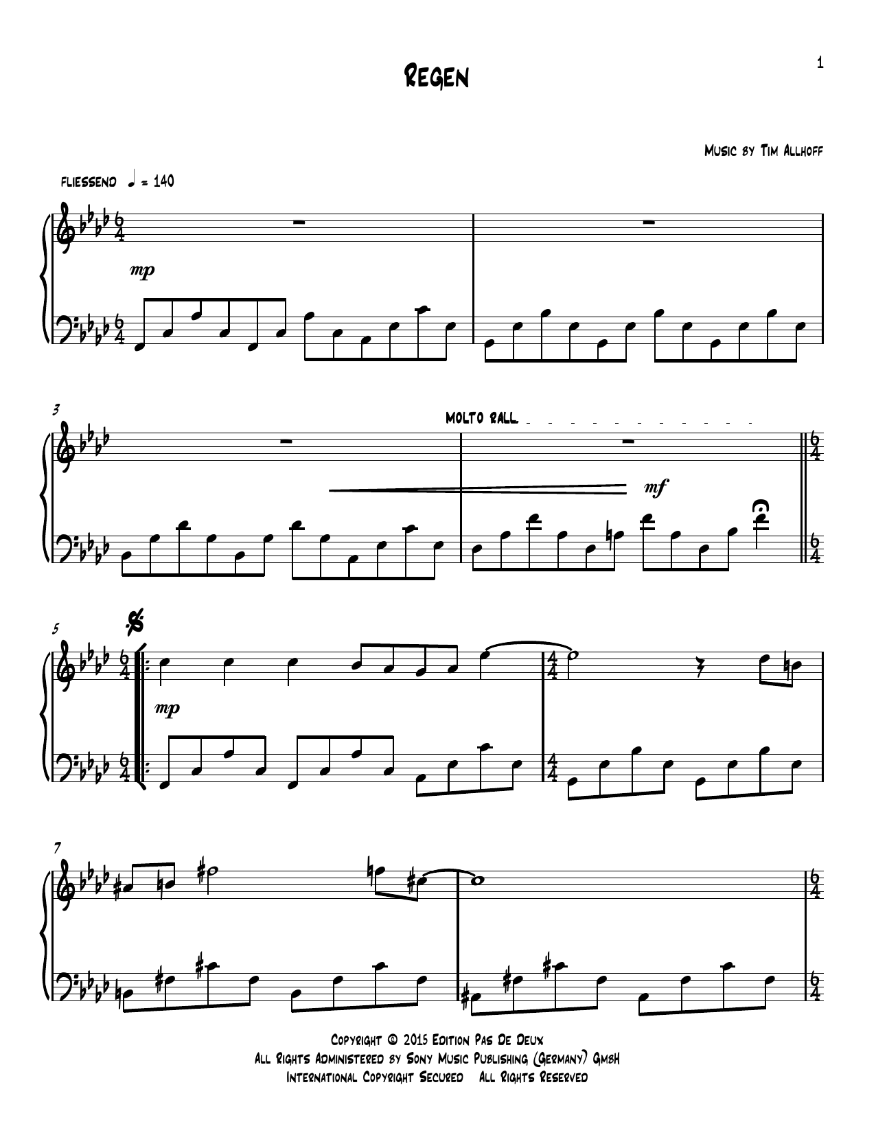 Learn to play Tim Allhoff Regen sheet music for Piano Solo in minutes. Price: 7.8900$ Tim Allhoff Regen sheet music notes and chords arranged for Piano Solo