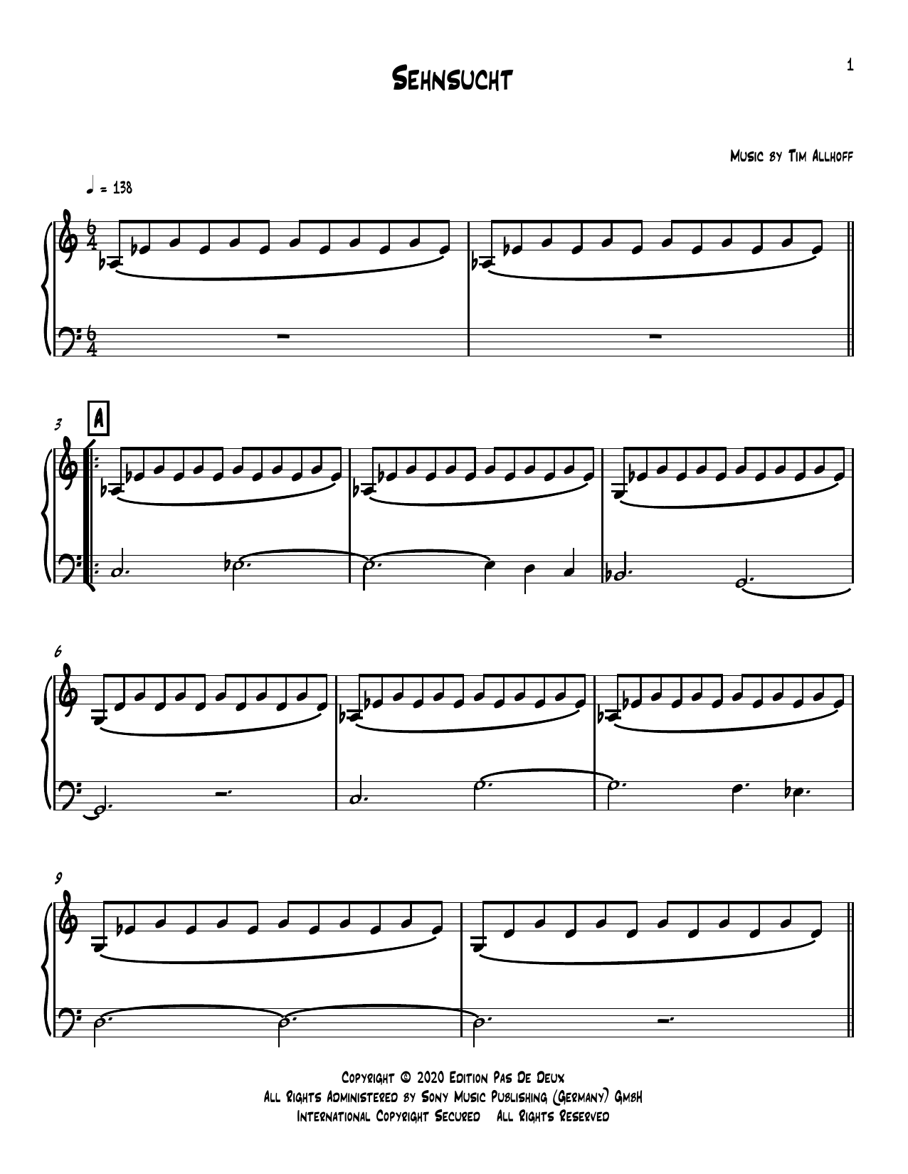 Tim Allhoff Sehnsucht sheet music notes and chords. Download Printable PDF.