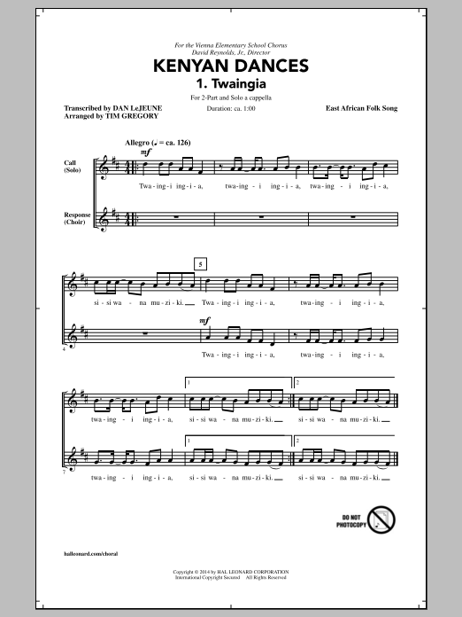 Tim Gregory Kwaheri sheet music notes and chords. Download Printable PDF.