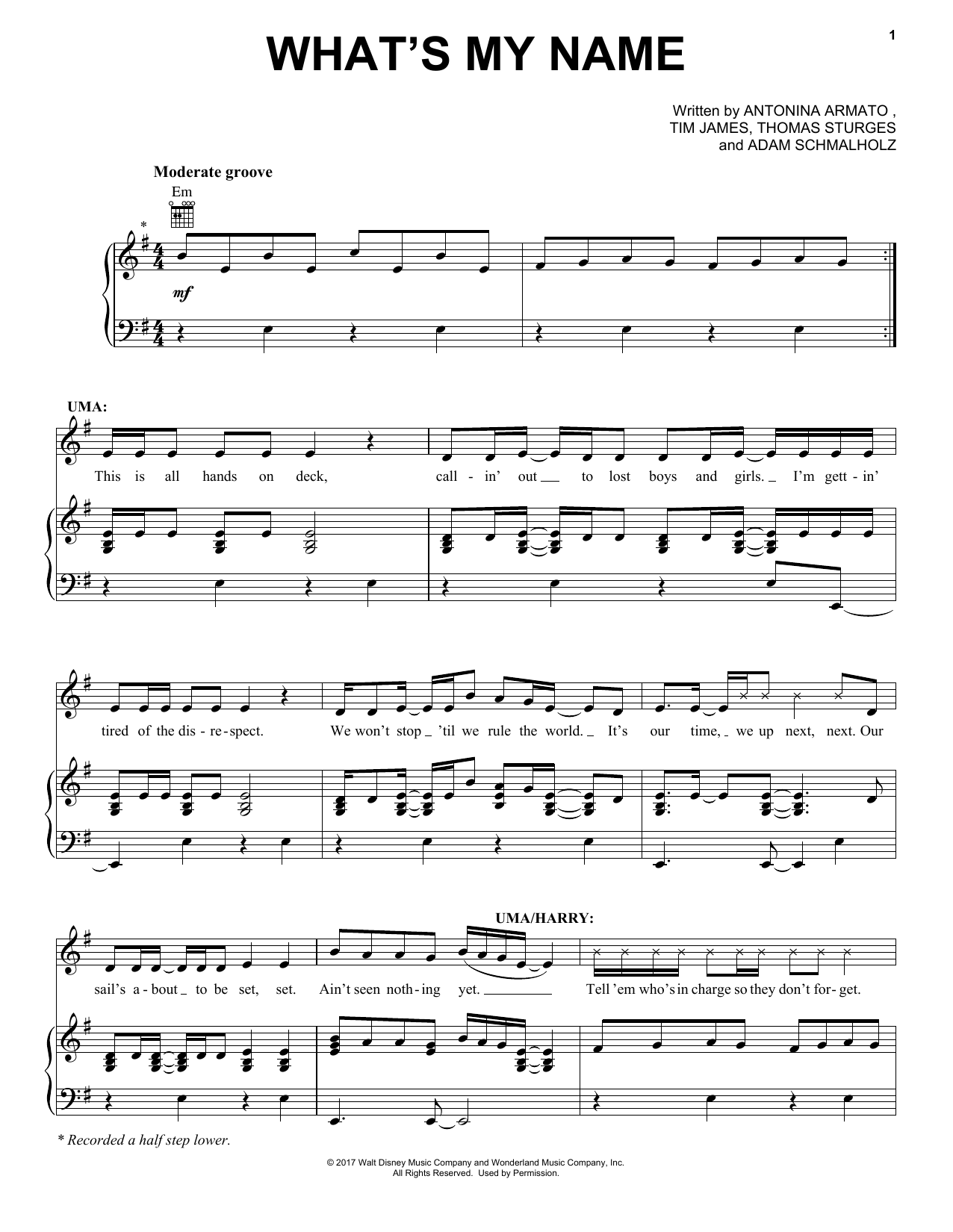 Learn to play Tim James What's My Name (from Disney's Descendants 2) sheet music for Piano, Vocal & Guitar (Right-Hand Melody) in minutes. Tim James What's My Name (from Disney's Descendants 2) sheet music notes and chords. Download Printable PDF.