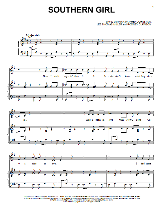 Tim McGraw Southern Girl sheet music notes and chords. Download Printable PDF.