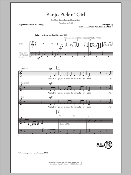 Tim Sharp Banjo Pickin' Girl sheet music notes and chords. Download Printable PDF.