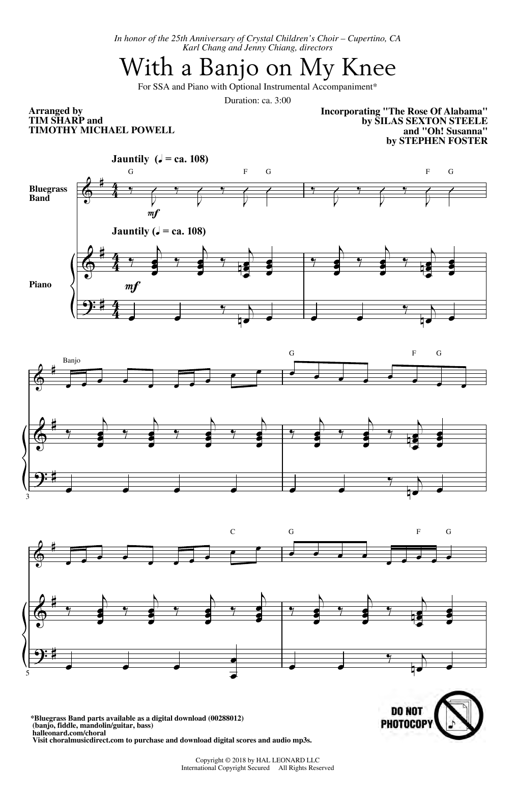 Learn to play Tim Sharp & Timothy Michael Powell With A Banjo On My Knee sheet music for SSA Choir in minutes. Price: 3.9900$ Tim Sharp & Timothy Michael Powell With A Banjo On My Knee sheet music notes and chords arranged for SSA Choir