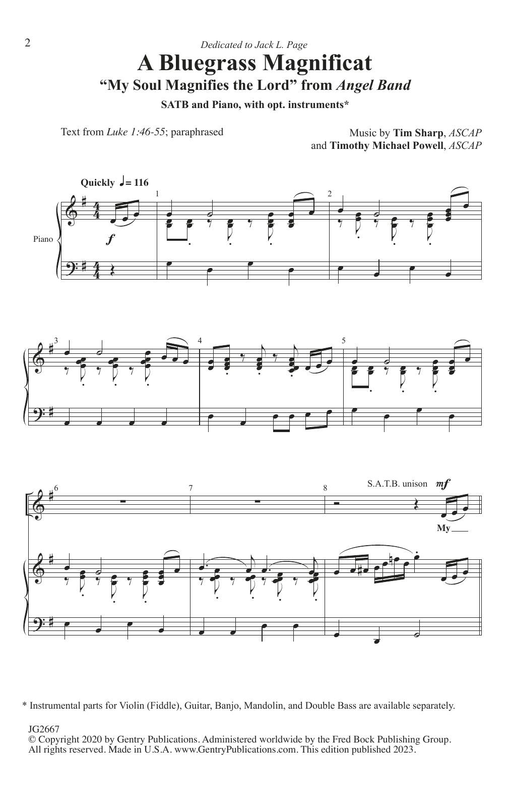 Learn to play Tim Sharp and Timothy Michael Powell A Bluegrass Magnificat sheet music for SATB Choir in minutes. Price: 4.7900$ Tim Sharp and Timothy Michael Powell A Bluegrass Magnificat sheet music notes and chords arranged for SATB Choir