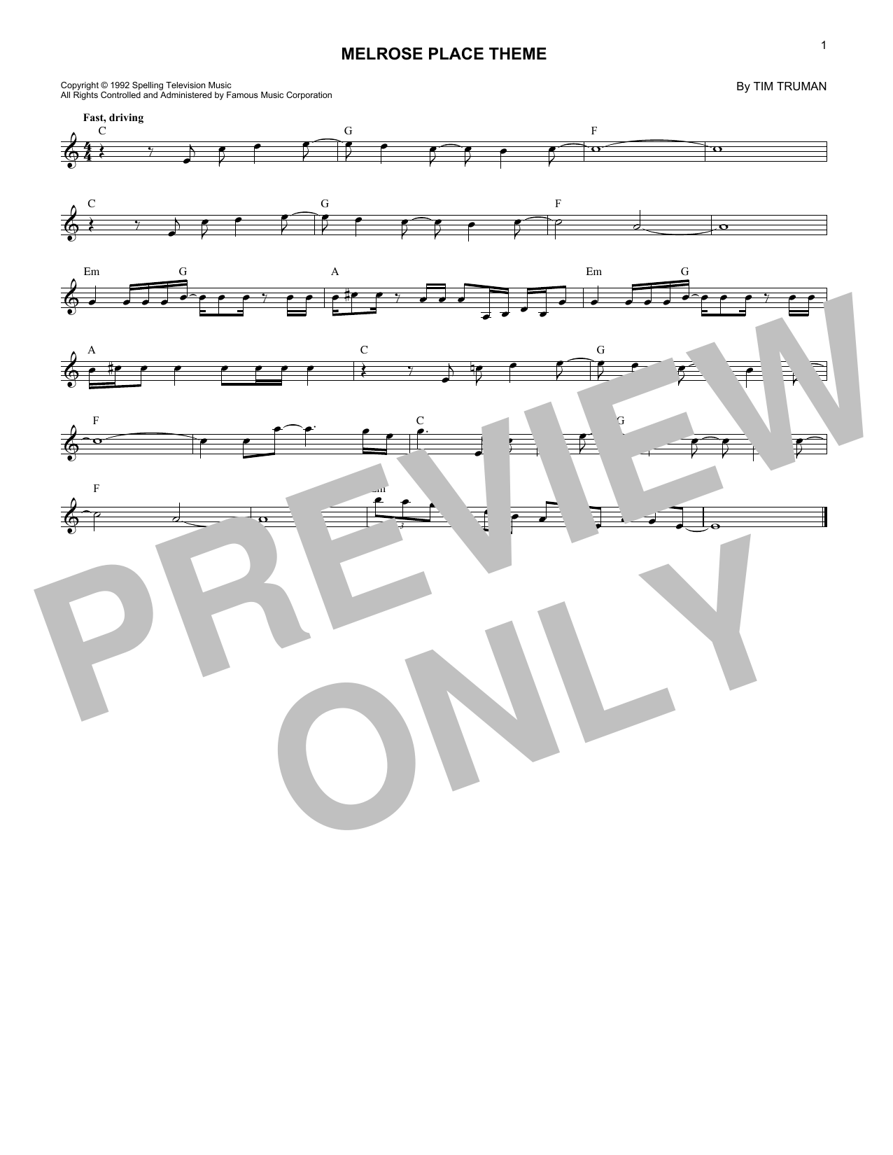 Learn to play Tim Truman Melrose Place Theme sheet music for Lead Sheet / Fake Book in minutes. Price: 5.9900$ Tim Truman Melrose Place Theme sheet music notes and chords arranged for Lead Sheet / Fake Book
